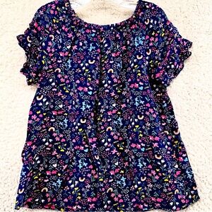Carters Kids Girl Size 12 Blue & Pink Floral Ruffle Short Sleeve Top NEW